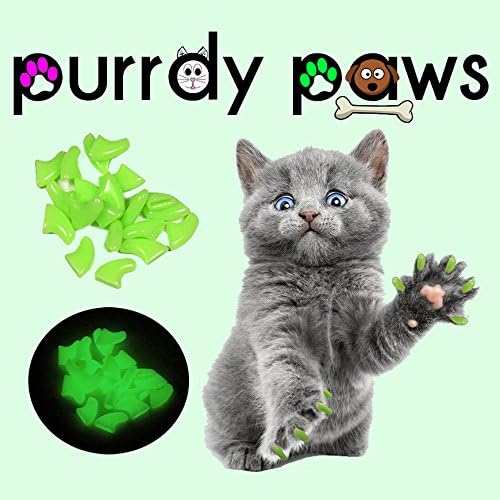 Пурди Шепи 100 Спакувајте Меки Капачиња За Нокти За Канџи За Мачки Зелен Сјај Во Темниот Медиум