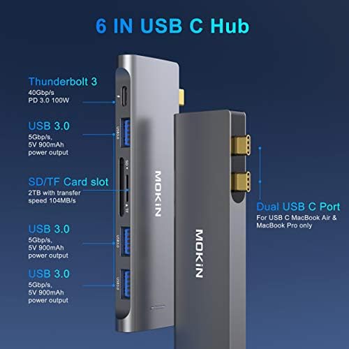 USB C Адаптер За Macbook Pro/Air M1 M2 2021 2020 2019 2018, MOKIN USB C Hub Macbook Pro Додатоци, Mac Адаптер со 3 USB 3.0 Порти, USB
