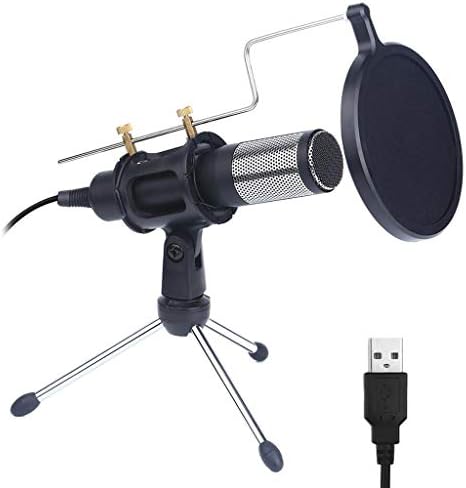 Zhuhw Професионален кондензатор микрофон за компјутер со Stand For Phone PC USB Mic