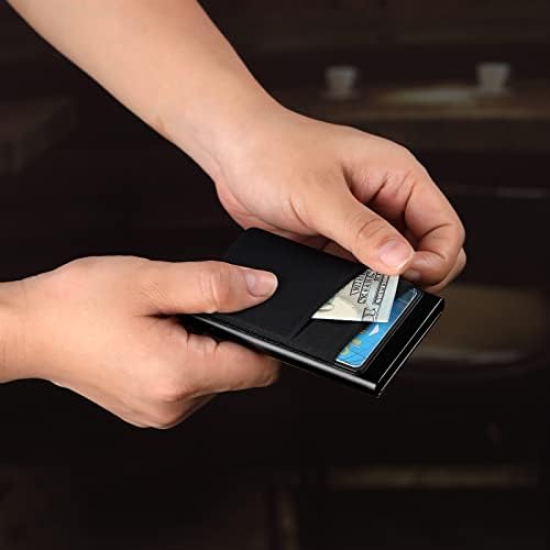 Leaov минималистички држач за држач за кредитни картички се појавуваат картички за мажи, со џеб за пари ， RFID блокирајќи го тенок метал