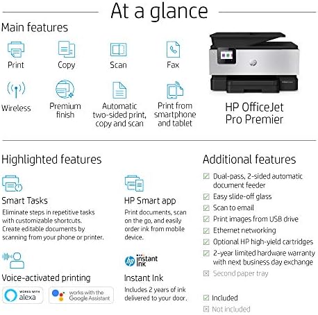 Hp OfficeJet Pro Премиер Се-Во-Едно Безжичен Печатач-вклучува 2 Години Испорачано Мастило, плус Паметни Задачи Паметна Канцелариска Продуктивност,