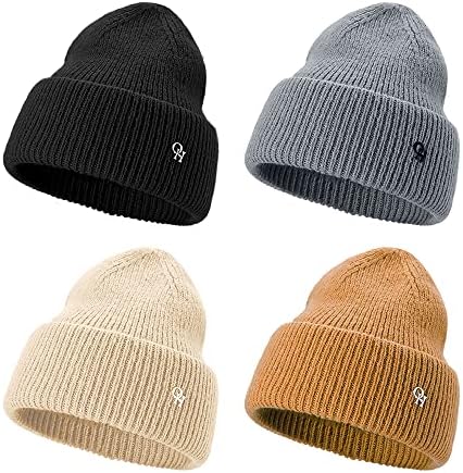 ОГОЛФ 4 пакет Зимски плетени капи за мажи жени меки топли дами се протегаат бујни кабелски капи SLH2T032