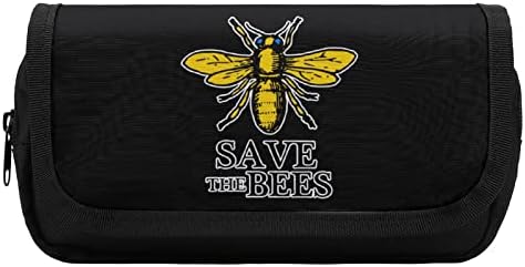 Зачувајте го кутијата со молив со пчели со два големи прегради џеб голем капацитет торбичка торбичка за молив за училишни тинејџери возрасни