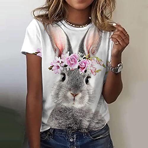 Каваи животински зајаче Велигденски маици за девојки лето есен кратки ракави екипаж вратот графички врвни маици жени