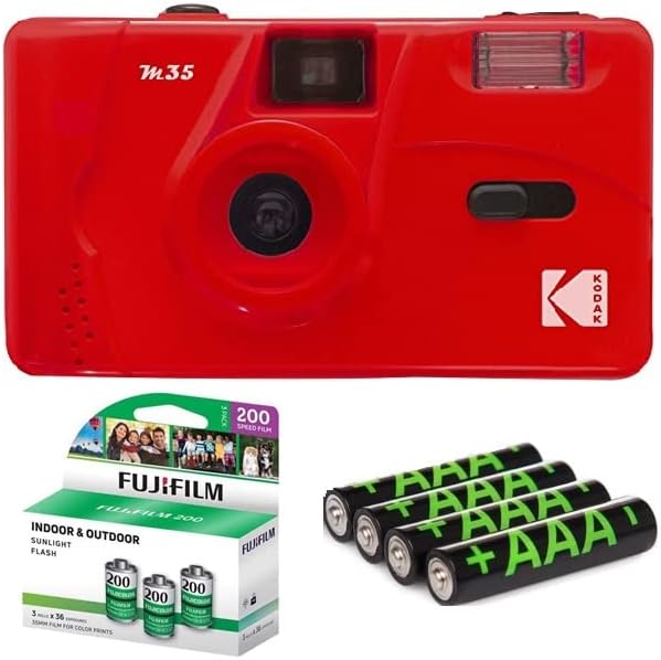 Кодак М35 35мм Филмска Камера, Филм И Пакет Батерии: Вклучува 3 Фуџифилм 200 Негативни Филмови Во Боја, 4 Пакети Ааа Алкални Батерии