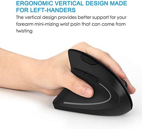Полнење на лево рачно глувче, лево ергономски безжичен глушец - 2,4g лева рака вертикални глувци со USB нано приемник, 6 копчиња,