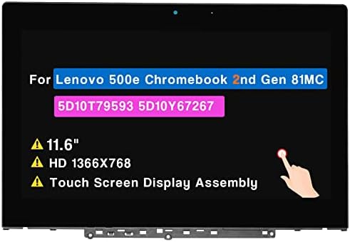 Замена на екранот за Lenovo 500e Chromebook 2 -ри Gen 81MC LCD Склоп на екран на екран на допир на допир 11,6 HD 1366X768 5D10T79593 5D10Y67267