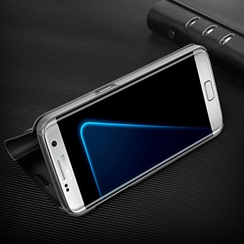 Aicase Galaxy S7 Edge Случај, Луксузни Проѕирен Поглед Прозорец Спиење/Будење Функција Капак Огледало Екран Флип Позлата Стојат Целото Тело