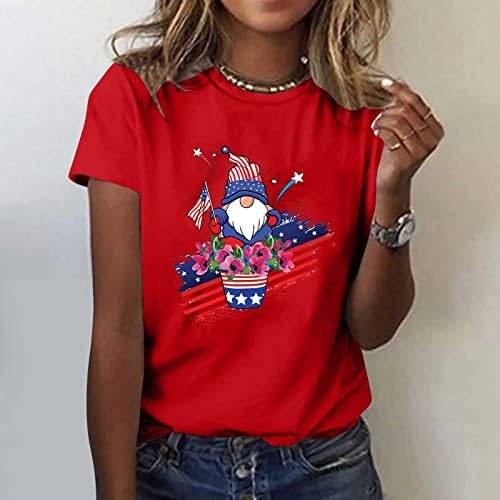 4 -ти јули кошули за жени 2023 Денот на независноста кошула Патриотски гном Обични летни врвови од одмор РАВЕН ПАРТИ