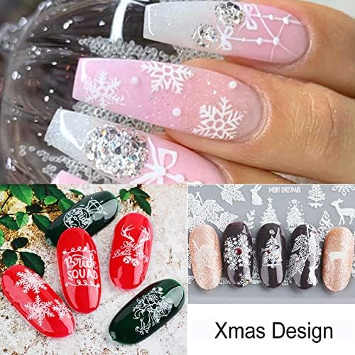 9Sheets Luminous налепници за нокти ， Божиќ на налепници за само лепенка за нокти, сет на новогодишна елка снегулка, елени за