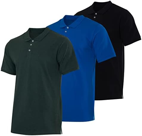 3 пакувања: Машка памучна пика со кратки ракави Поло кошула - Поло за изведба на дишење редовно и големо високо