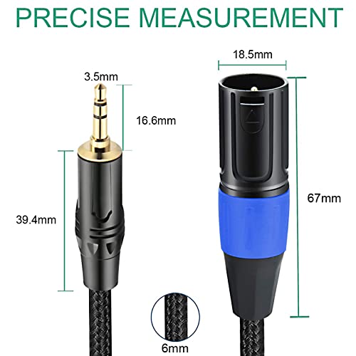 Cableомли 3,5мм до XLR кабел, XLR до 3,5 mm Небалансиран Aux Micphone Cbale, 1/8 инчен мини џек стерео до XLR адаптер за машки кабел за