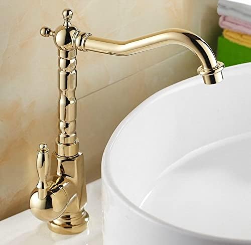 Кујна влажна лента бања садови мијалник за мијалник полирана месинг златна боја една рачка вртлива миксер миксер чешма единечна дупка