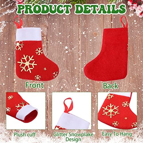 Мини Божиќни чорапи Масовно 6 инчи сјајни снегулки чорапи Плишани манжетни плетени чорапи за елки и украси за украси и држач за подароци