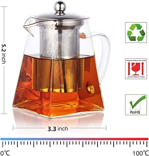 Atottop Square стакло чајник со инфузер, 500 ml боросиликатен сад со чај со цедалка, чисти садови за чај од лисја за лабав чај