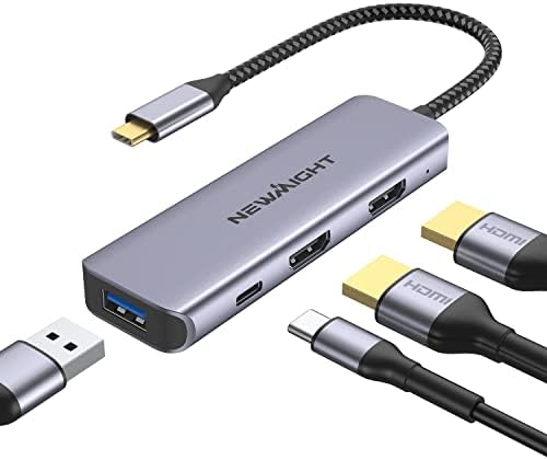 Адаптер newmith HDMI За Двојни Монитори, 4 во 1 USB C До Двоен HDMI Адаптер СО Испорака НА Енергија ОД 100W, USB Пренос на Податоци,