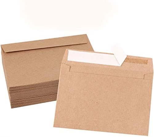 100 пакувања A7 кафеава хартија покана 5 x 7 пликови, квадратни кора и стапчиња за стапчиња, совршени за свадби, покани, туш