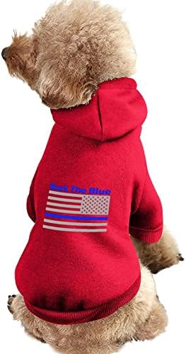 Назад на сината полициска линија американска знаме кучиња качулка пуловер, џемпер облека за миленичиња, облечени облеки на облеки