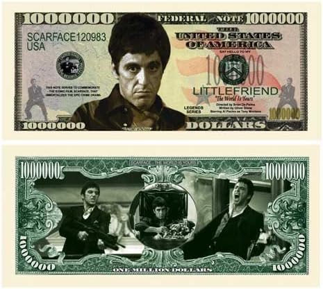 Американски уметнички класици Ал Пачино Скарфејс $ милион долари за новини во држач за колекционерска валута