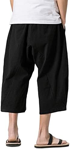 Машки шорцеви на Ymosrh мрзливи лабави памучни коноп Харлан панталони Еластични половини за влечење на панталони за панталони