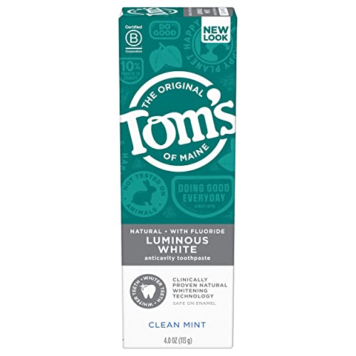 Том на Мејн природна светлечка бела паста за заби со флуорид, чиста нане, 4,7 мл.