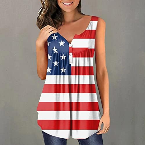 4 -ти јули во САД знаме Туники за жени стомаци криечки маички летни летни празнични празници за кратки ракави нагоре против вратот