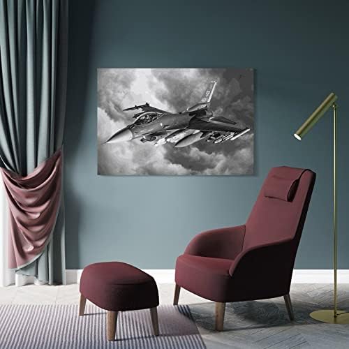 Постери за воен авион на Лерпет Ф-16 борбен авион Борба против авиони со сокол со авиони црно-бели постери естетика домашна канцеларија wallидна