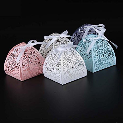 SAITEC ® Нови 50 парчиња цветна свадба за свадба во кутија за свадба и подароци ласерски исечени кутии за кутии за кутии за кутии