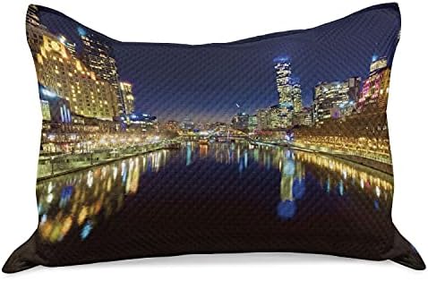 Амбесон Сити плетен ватенка перница, гледајќи по реката Јара во една ноќ во рефлексија на вода во Мелбурн, стандардна обвивка за перница
