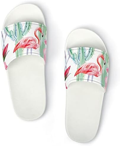 Акварел Пинк Фламинго кактус рози куќа Сандали кои не се лизгаат отворени папучи за пети за бања за бања за туширање за масажа