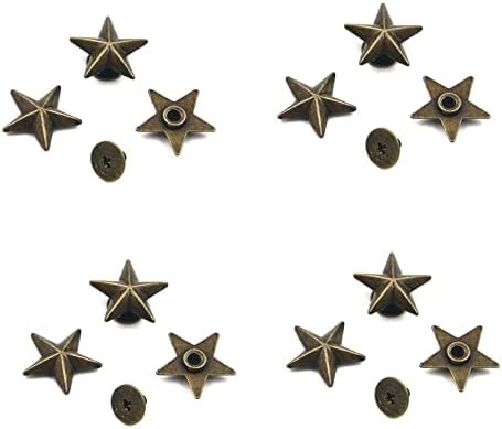 10 парчиња метална starвезда со големина 14мм столпчиња за шипки на шипки, кожни кожни производи, бронза, бронза
