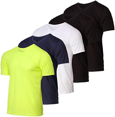 5 пакет: Машка мрежа V-вратоврска Влага активен атлетски перформанс маица со кратки ракави