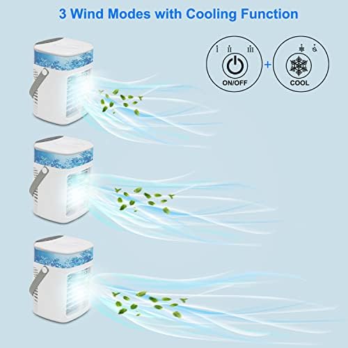Преносен вентилатор за преносни климатизери Houselesla, овлажнител на вентилаторот за ладење со 3-брзински, полнење на вентилатор 7 бои и загрозување