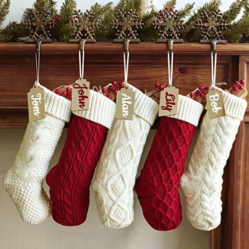 Лимбриџ плетени Божиќни чорапи 5 пакувања, 18инх голем персонализиран кабел плетени Божиќ што висат декорации со порибување со ознаки