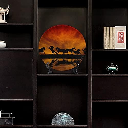 Керамичка декоративна чинија, коњска тема коска Кина Декоративни плочи за виси wallидови, со вертикална штанд 10 инчи декоративна чинија