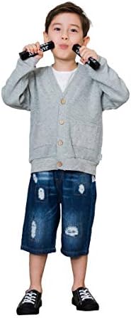 Aimma Toddler Boys Долги ракави V-врат Класичен џемпер од кардиган со џебови сиви за 1-6t