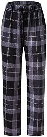 Панталони за пижами за жени меки средно-половини црни и црвени карирани п.ј.