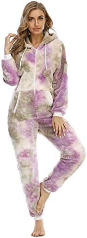 Женски пижами со качулка, вратоврска за печатење, патент за печатење, скок, ноќен дом, удобно густо топло топло време за спиење