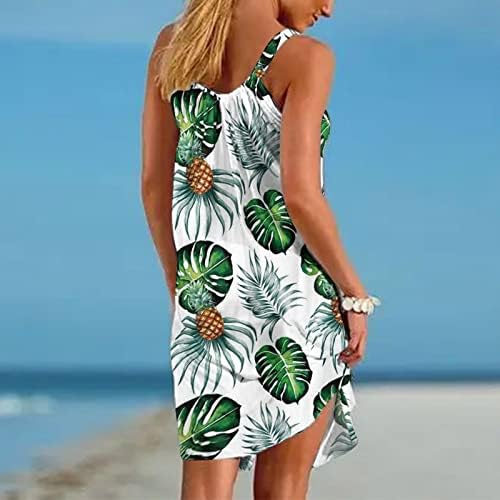 Beuu жени лето слатко печатење на плажа Обичен прикриен замав, проток на Хаваи, без ракави, без ракави, бохо прашка мини фустан