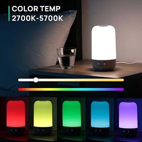 Ламба за паметна маса за вина за спална соба, ламба за допир затемнување Wi-Fi контрола, прилагодлива бела и RGB боја на ламба за боја, преносна