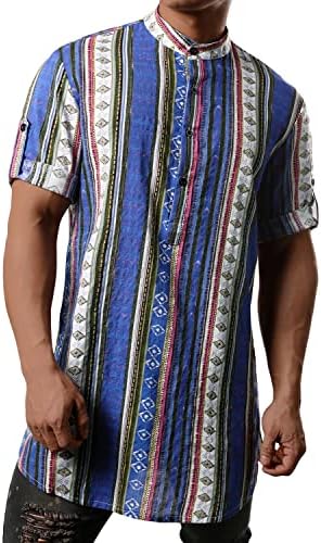 Ogогал Менс Шареа Хенли кошула краток ракав Традиционален африкански стил Дашики кошули
