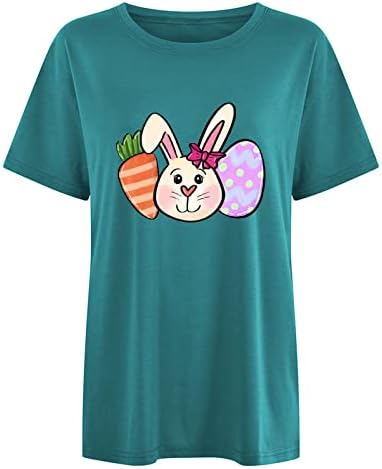 LMSXCT Womenенски велигденски печати краток ракав преголема маица симпатична зајаче јајца моркови Графички мета лето лесна лабава