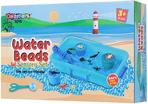 Dazmers 16oz Сензорни играчки со мониста во вода поставени w/морски животни, 20 парчиња океански фигури и капак - 3-5 години стари мали