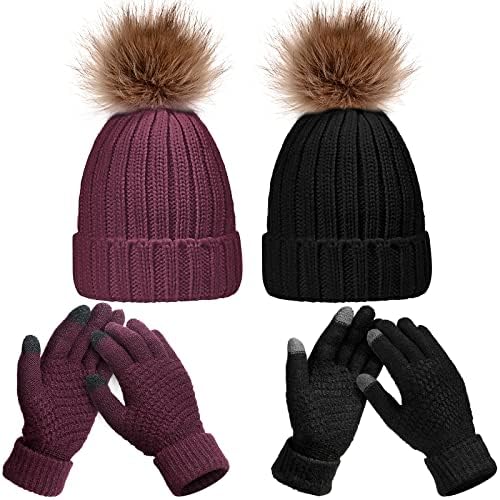 4 парчиња жени зимски плетени ракавици за ракавици поставени нараквици на допир на капакот на черепот