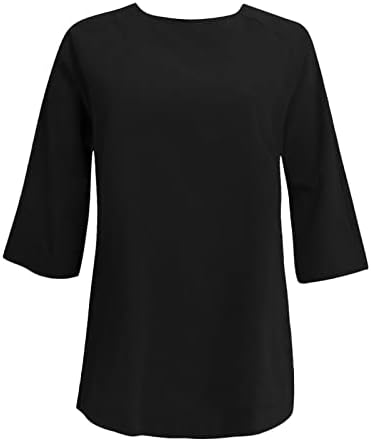 Qcemeni плус големина блузи за жени памук постелнина половина ракав тркалезни врвови на вратот, облечени обични маици лето цврста