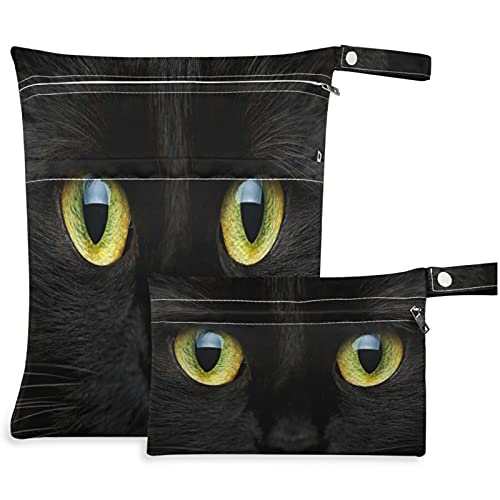 висесани Црна Мачка Око ЖИВОТНО 3Д Печатење 2 парчиња Влажна Торба Со Џебови Со Патент Што Може Да Се Перат Еднократно Пространа Торба За