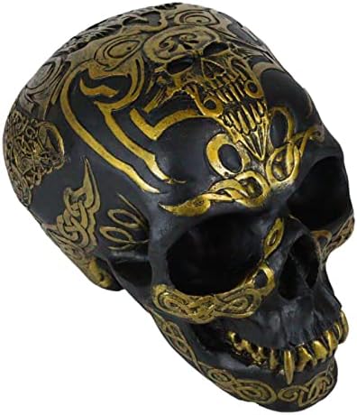 Еброс Селтик племен со јазол тетоважа со црна дух вампирска череп статуа 7 Долго се додека макабер осарски украс Дракула Скелет краниум