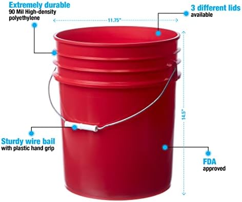 Консолидирана пластика 5 корпи за црвена храна од црвена храна + капаци за заптивка на гама, складирање без контејнери за БПА, издржливи HDPE