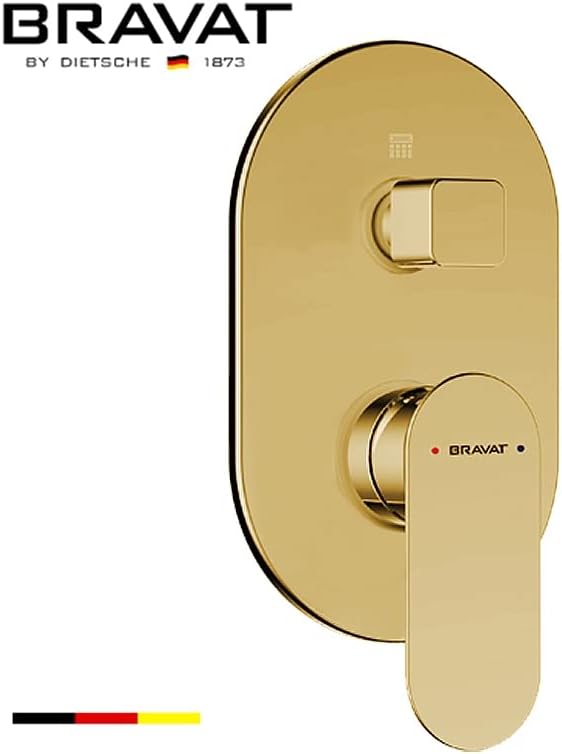 Сет за туширање со четкан со златен wallид од Брават со вентил миксер 3-насочен скриен
