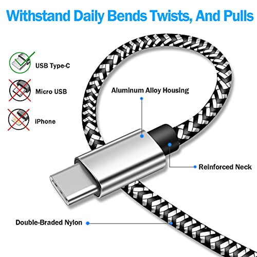 Кабел за USB Type C, 6ft 2pack Брза полнач за полнење на кабелот компатибилен со Samsung Galaxy A01 A03S A11 A12 A13 A21 A32 A42 A51